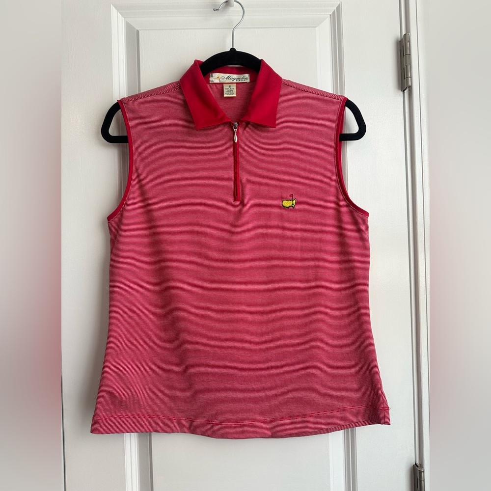 Magnolia Lane Masters Sleeveless Quarter Zip Golf Polo Stripes Red/White Size S